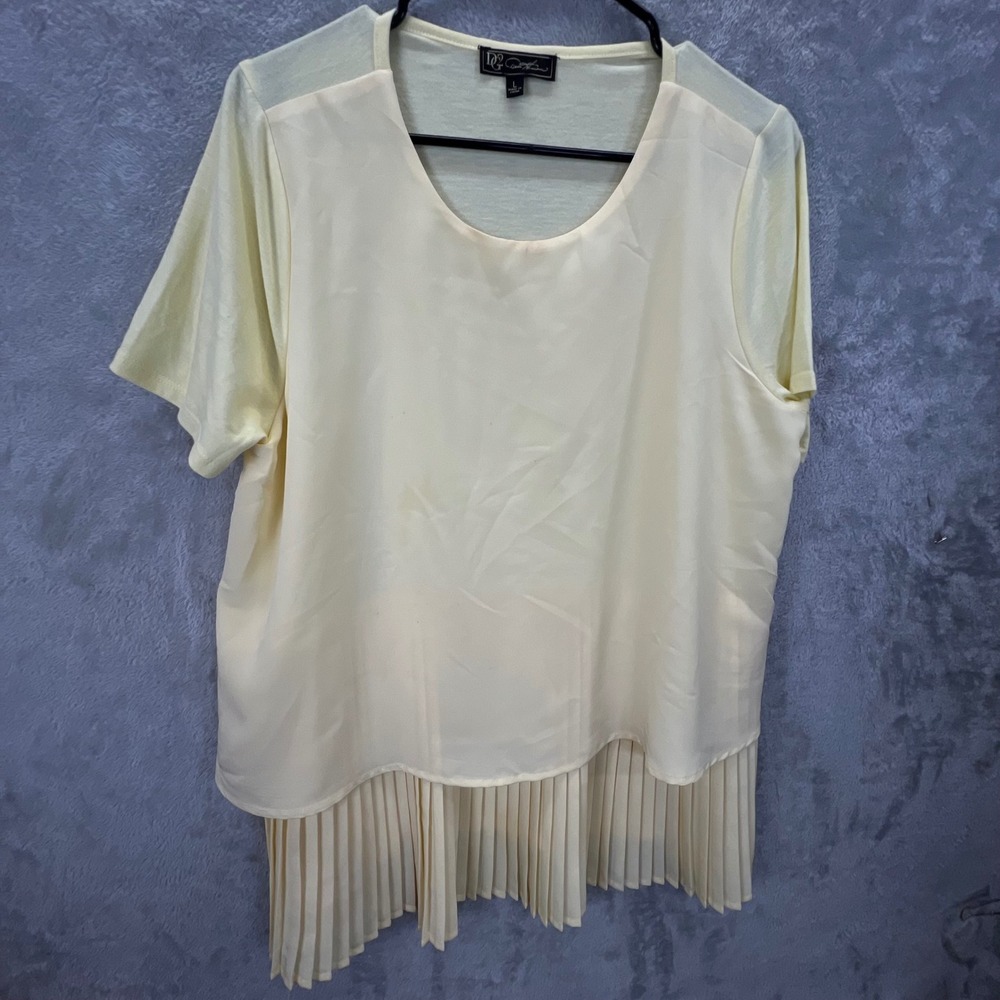 DG2 Diane Gilman Pale Yellow Layered Pleated Hem L Soft Girl Romantic Flowy